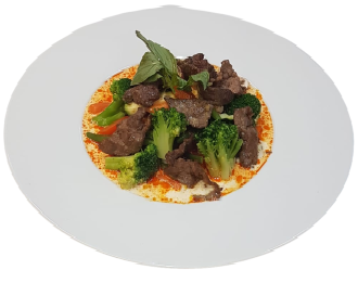 Rindfleisch mit Kokosmilch und Mango-Sauce (scharf)